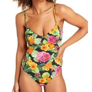 Andie Swim Bermuda One Piece Swimsuit Underwire Cut Out Back Tropical Floral XS